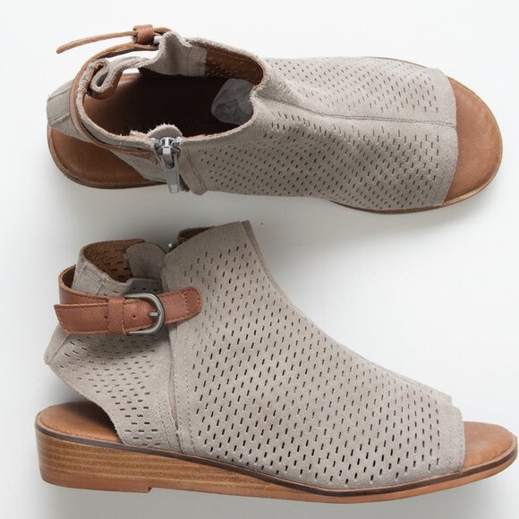 Gee WaWa Shoes - Gee WaWa Booties Perforated Leather Ankle Boots Peep Toe Taupe Grey Size 9